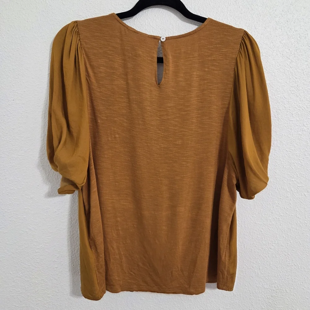 Anthropologie Dolan Mustard Puff Sleeve Top - Picture 5 of 14